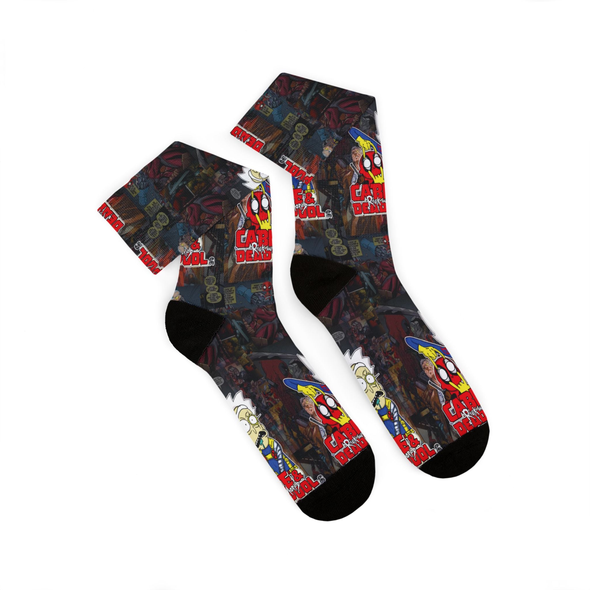 Rick and Morty / Cable and Deadpool pattern socks