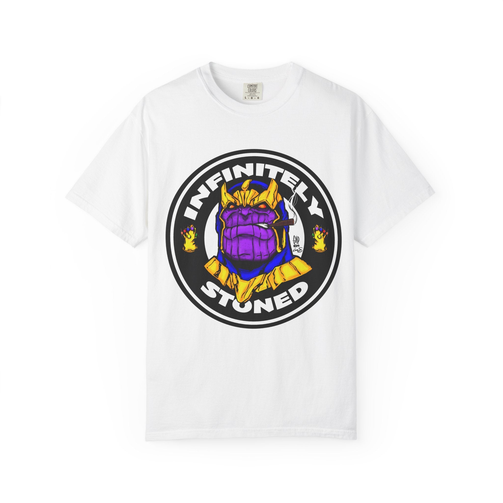 Infinitely Stoned T-Shirt — Novelty Graphic Tee with Cartoon Gauntlet