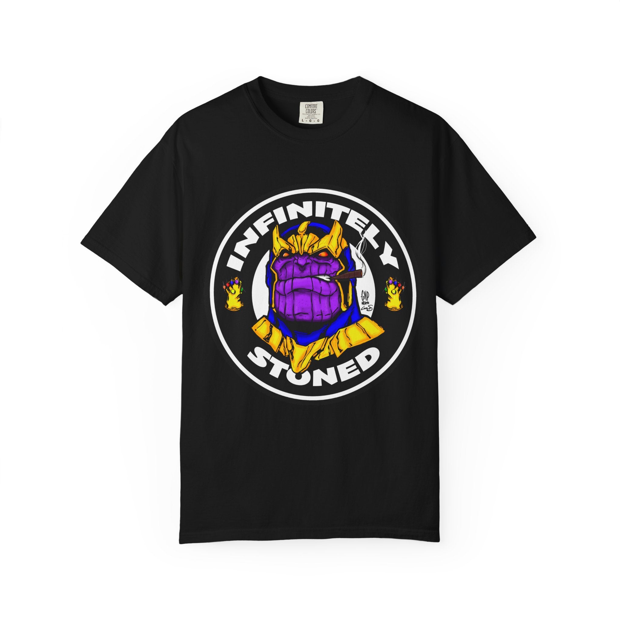 Infinitely Stoned T-Shirt — Novelty Graphic Tee with Cartoon Gauntlet