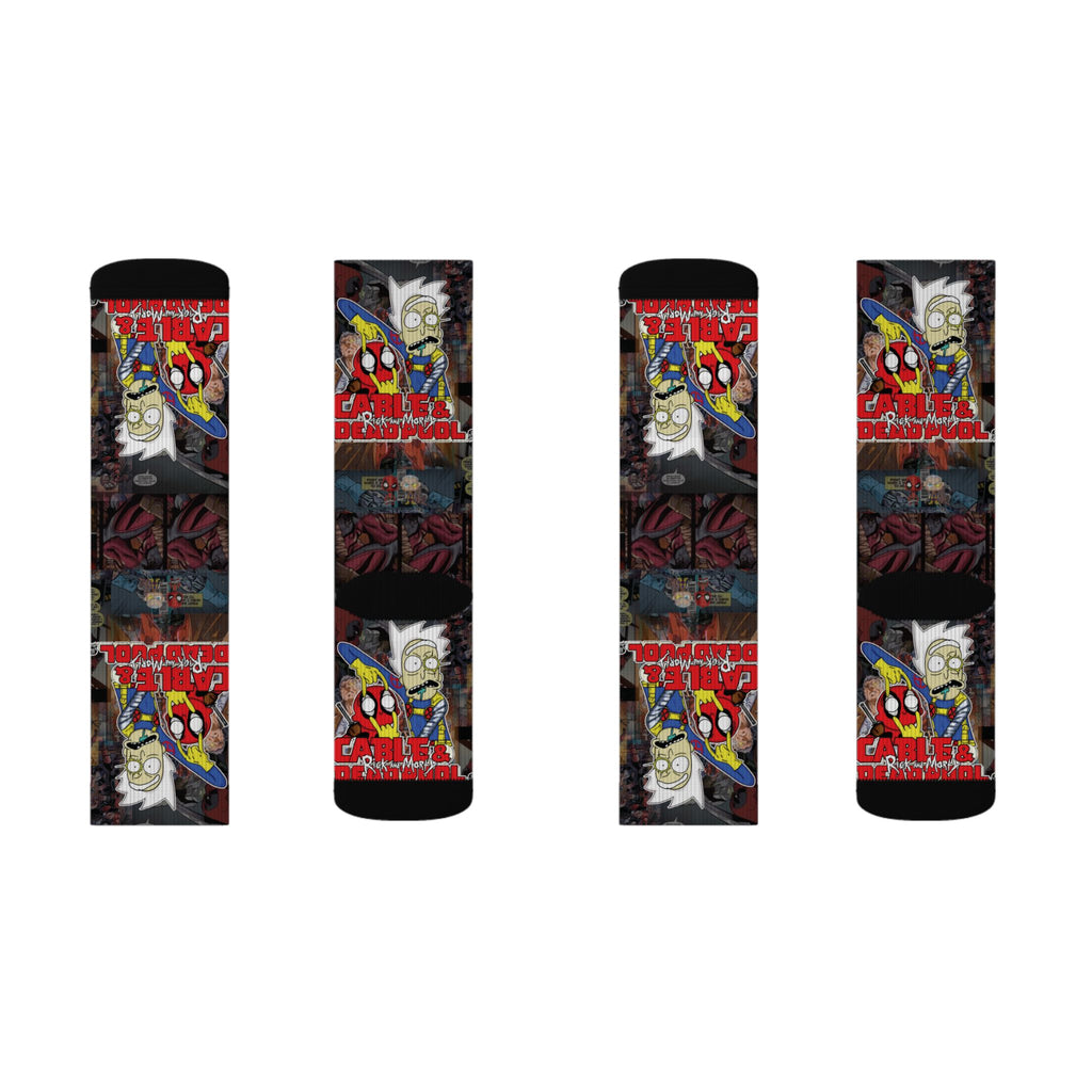 Rick and Morty / Cable and Deadpool pattern socks