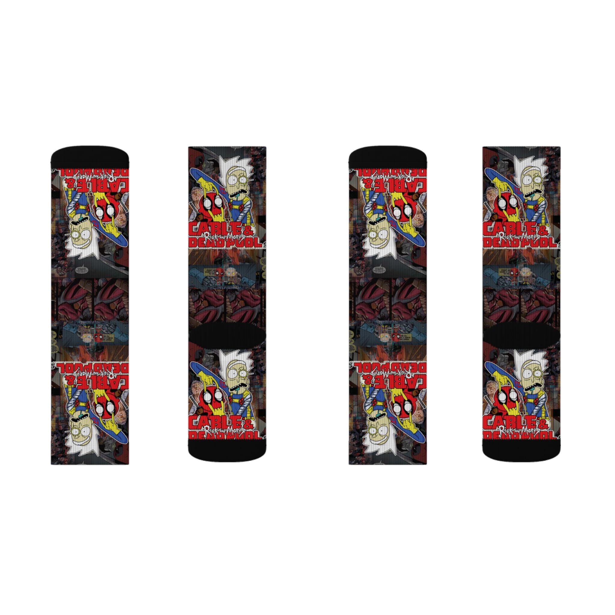 Rick and Morty / Cable and Deadpool pattern socks