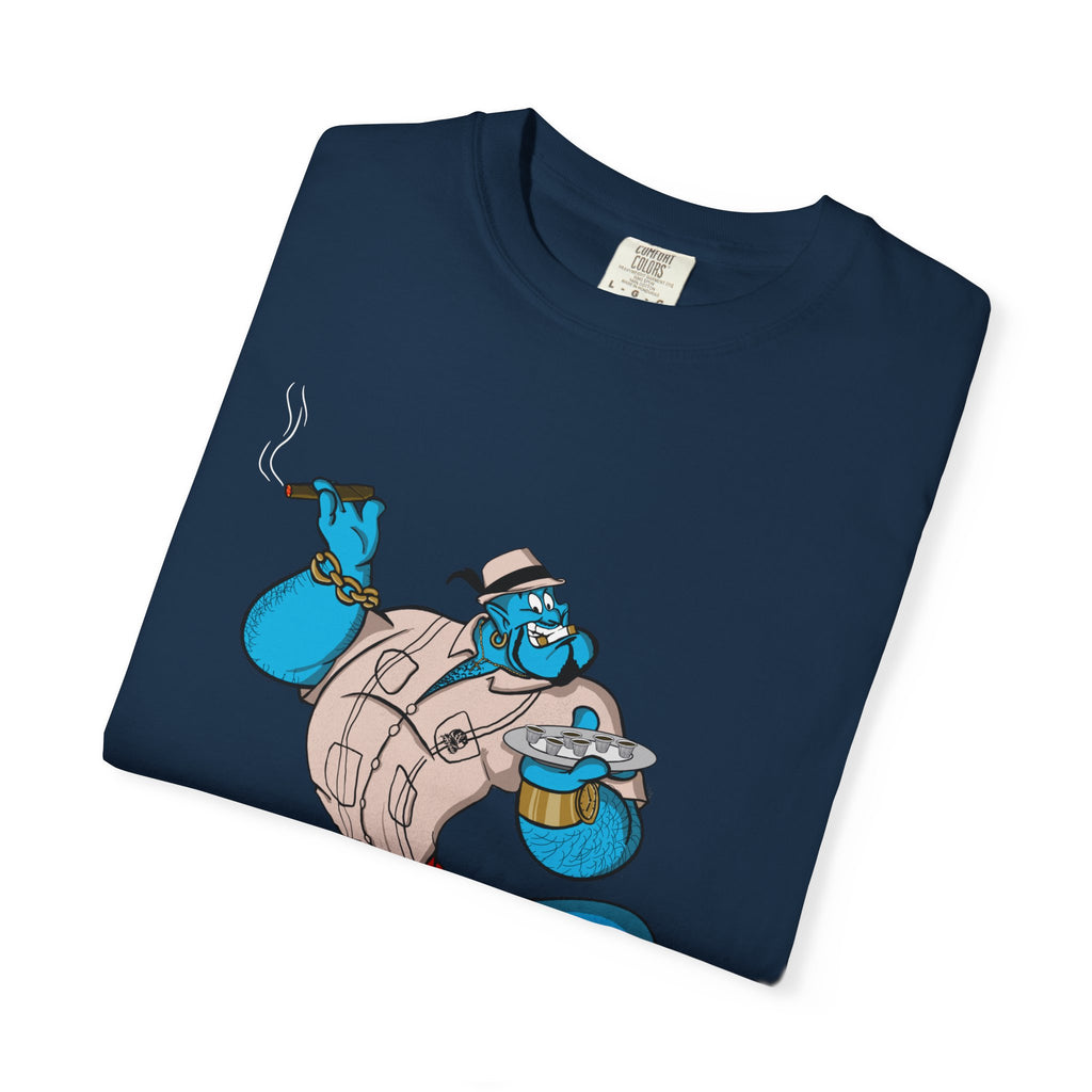 A La orden Genie T‑Shirt — Whimsical Blue Genie Brewing Espresso