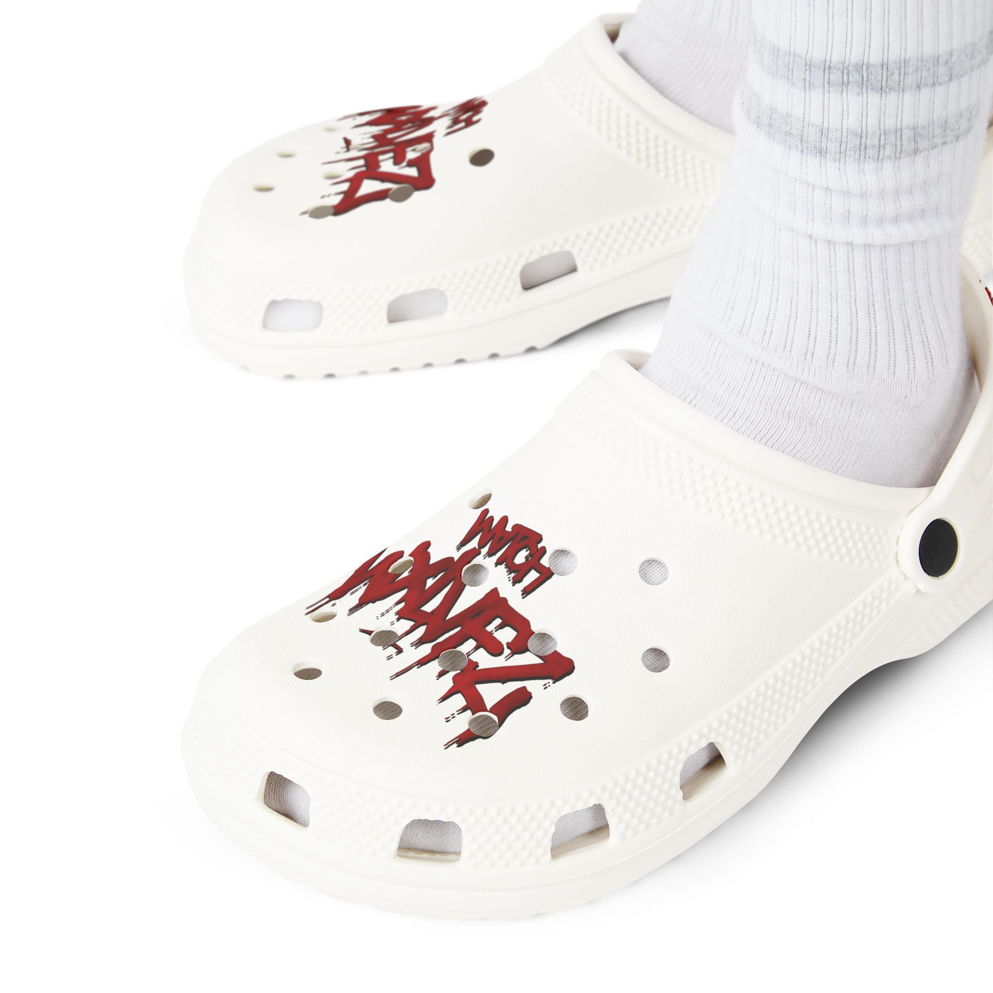White CROCS / red WVTCH WXLVEZ