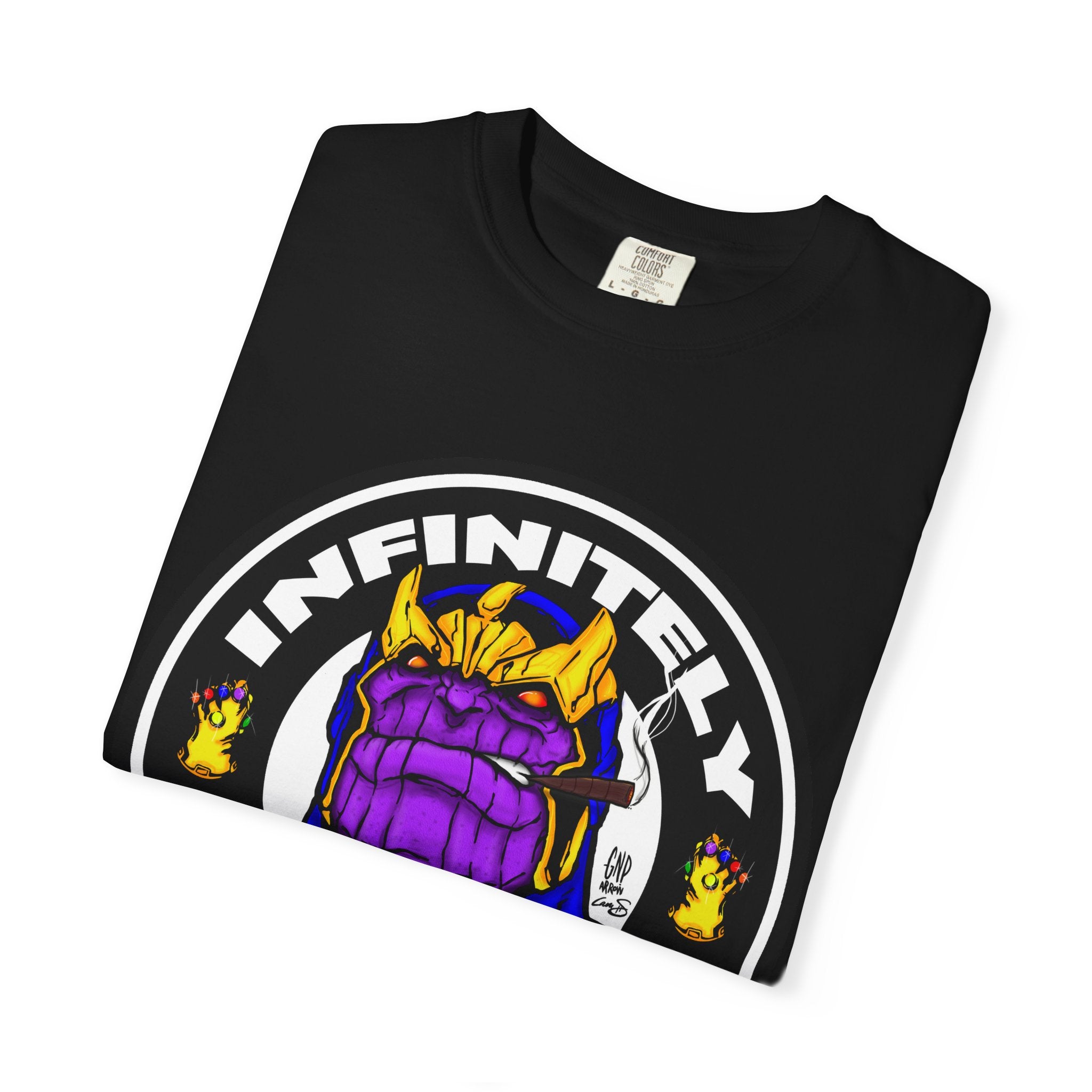 Infinitely Stoned T-Shirt — Novelty Graphic Tee with Cartoon Gauntlet