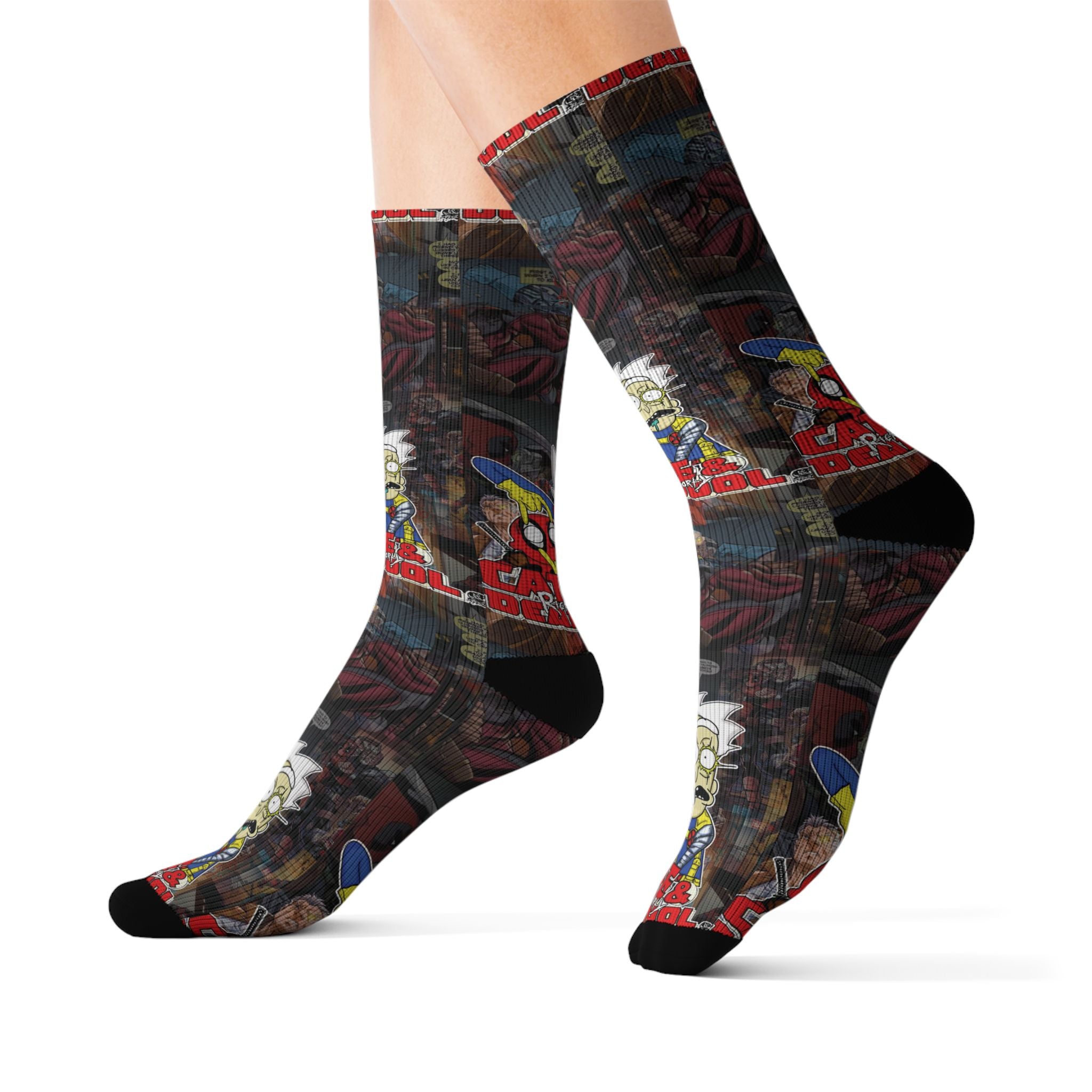 Rick and Morty / Cable and Deadpool pattern socks