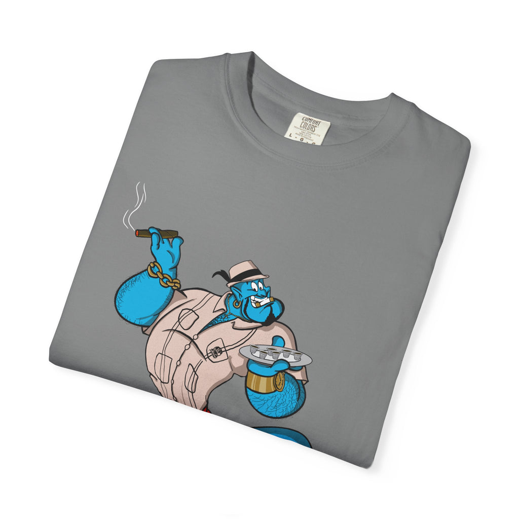 A La orden Genie T‑Shirt — Whimsical Blue Genie Brewing Espresso