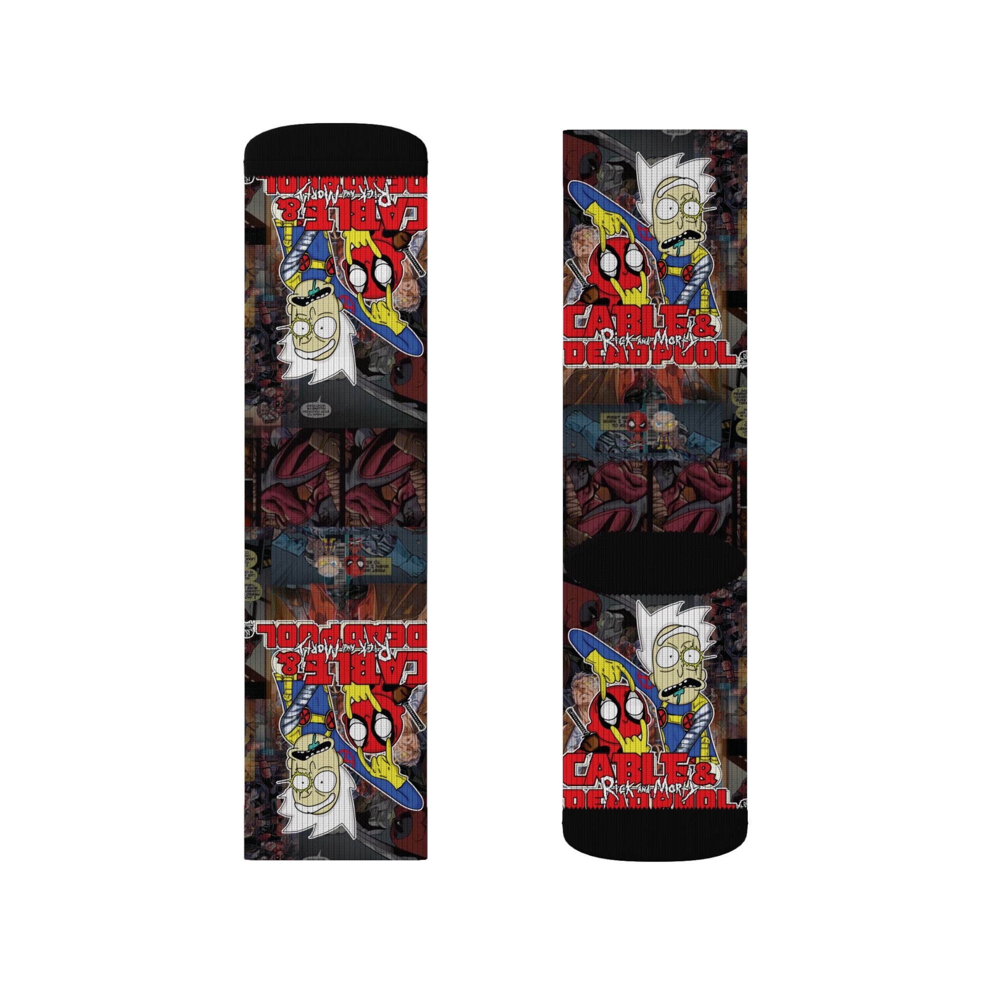 Rick and Morty / Cable and Deadpool pattern socks