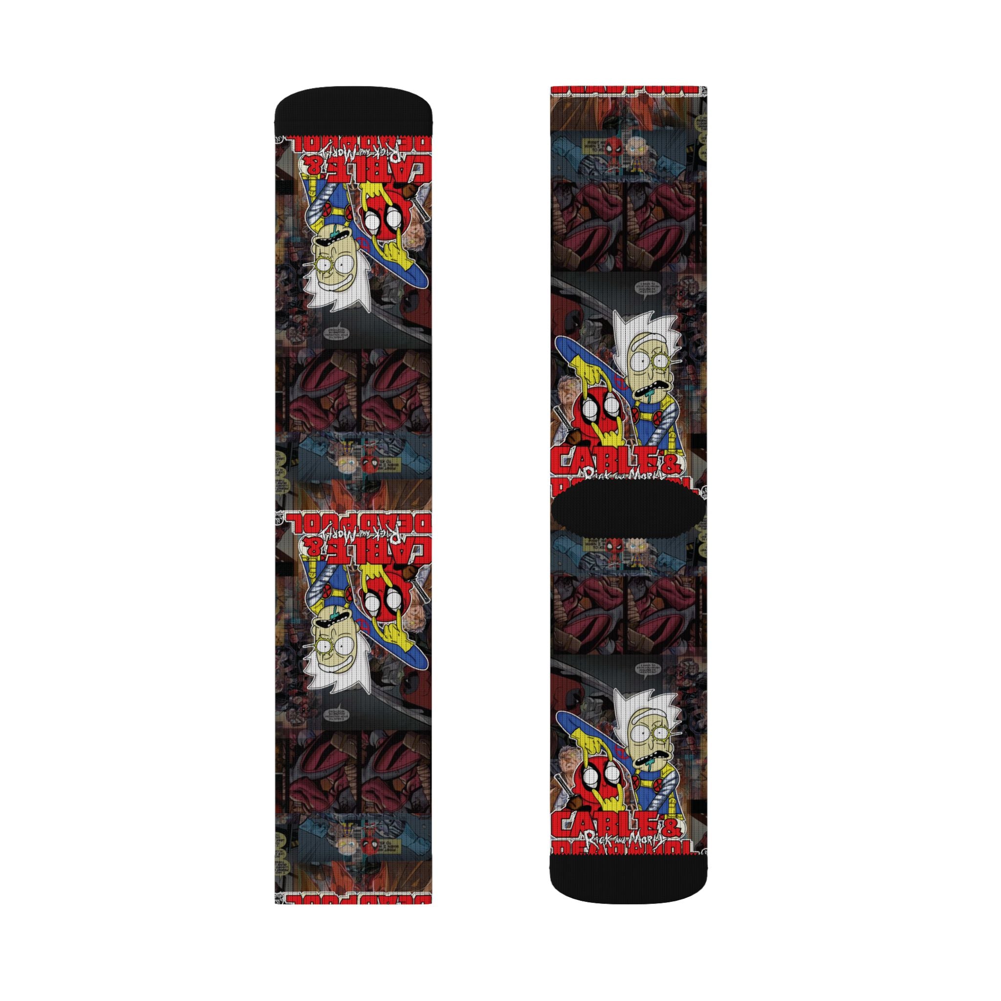 Rick and Morty / Cable and Deadpool pattern socks