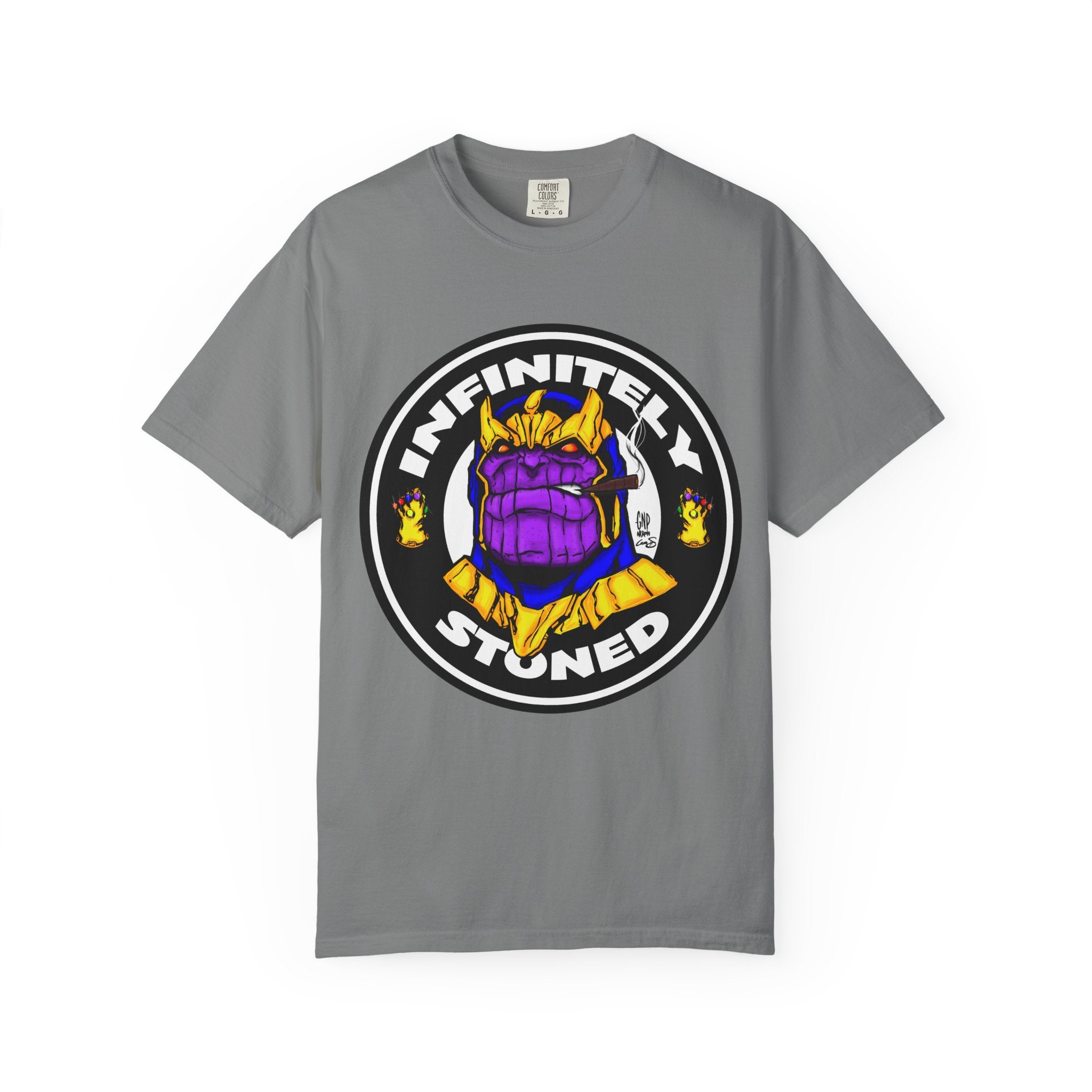 Infinitely Stoned T-Shirt — Novelty Graphic Tee with Cartoon Gauntlet