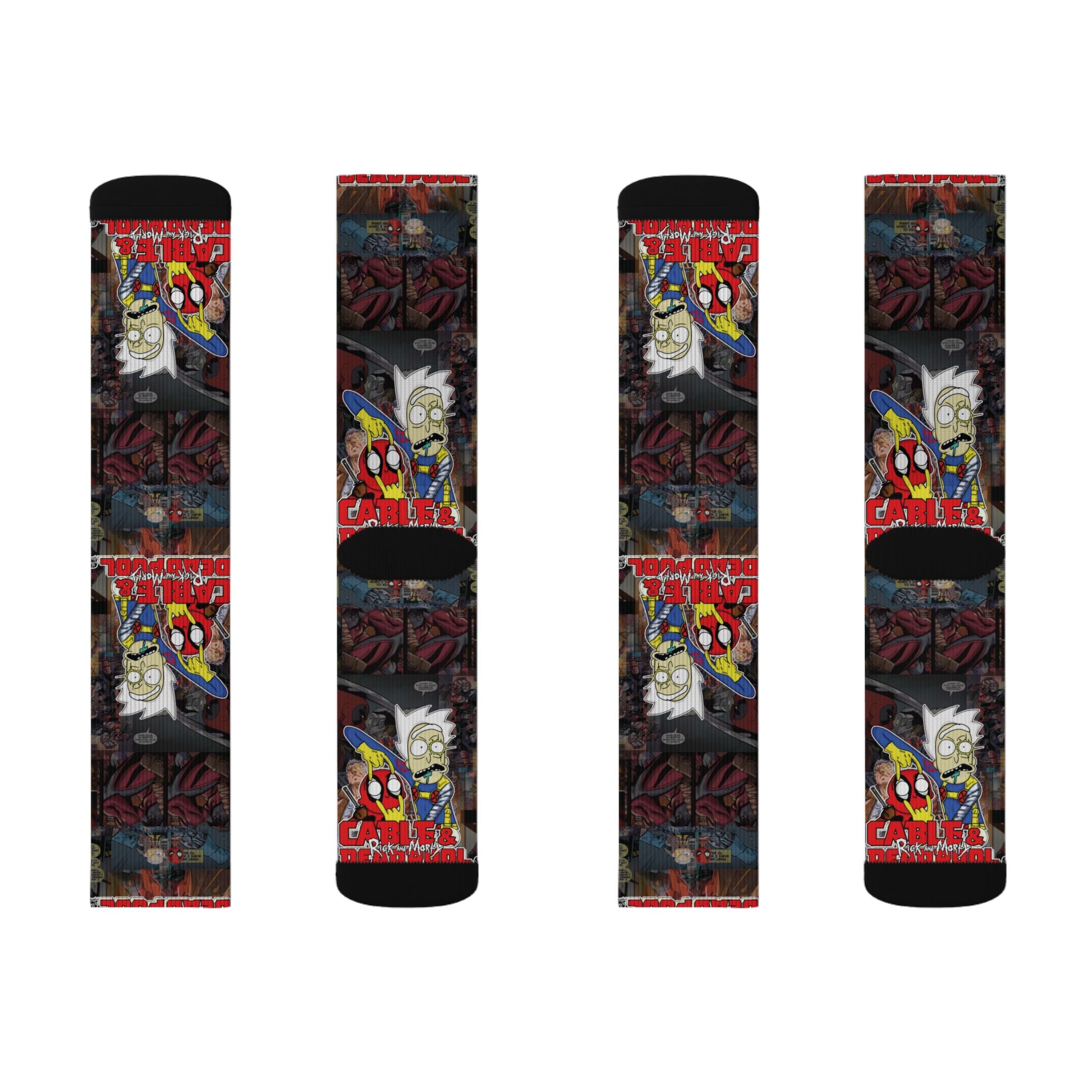Rick and Morty / Cable and Deadpool pattern socks