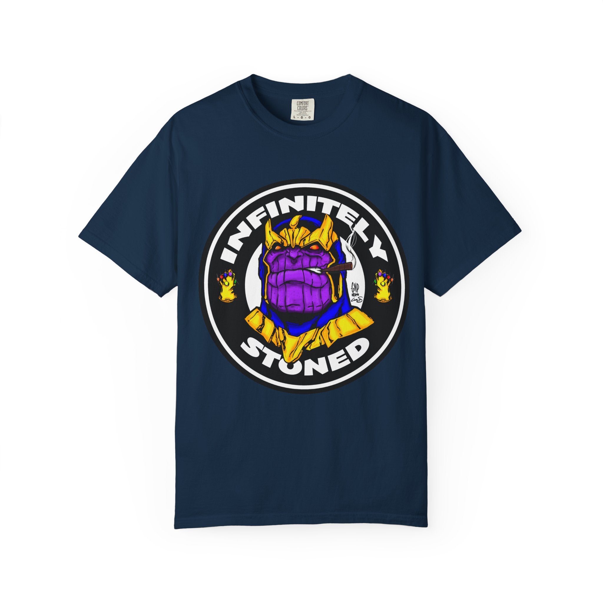 Infinitely Stoned T-Shirt — Novelty Graphic Tee with Cartoon Gauntlet