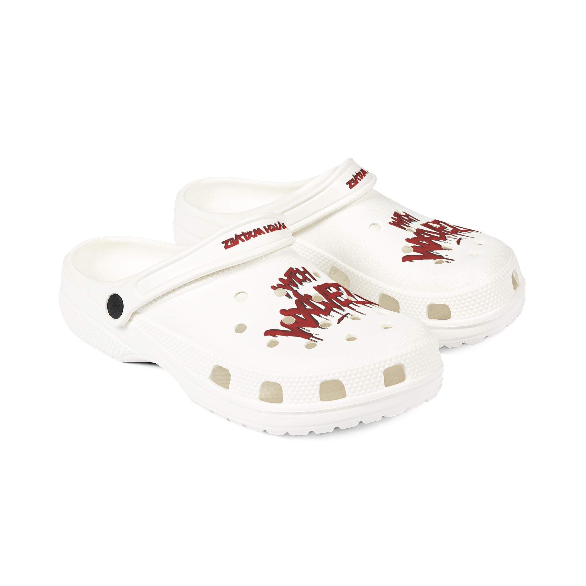 White CROCS / red WVTCH WXLVEZ