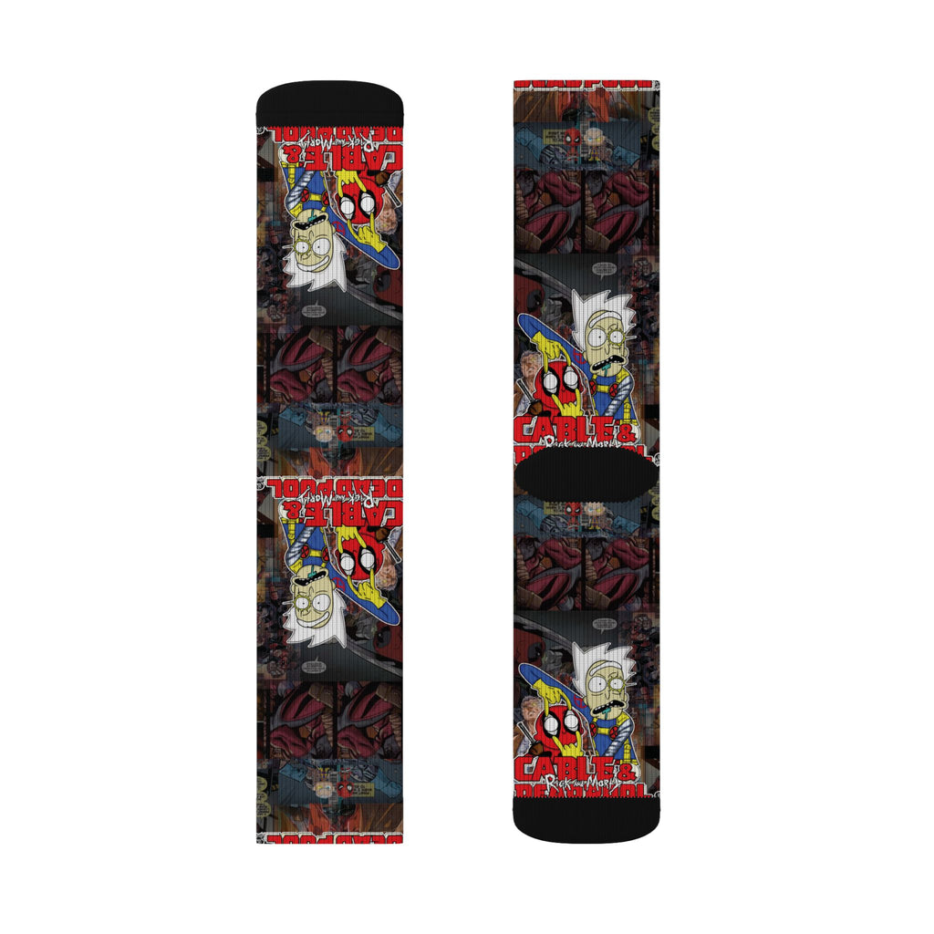 Rick and Morty / Cable and Deadpool pattern socks