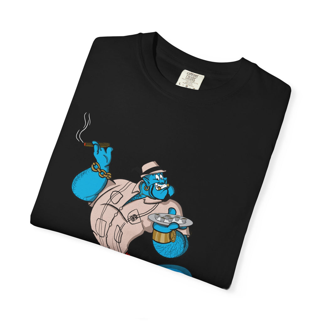 A La orden Genie T‑Shirt — Whimsical Blue Genie Brewing Espresso