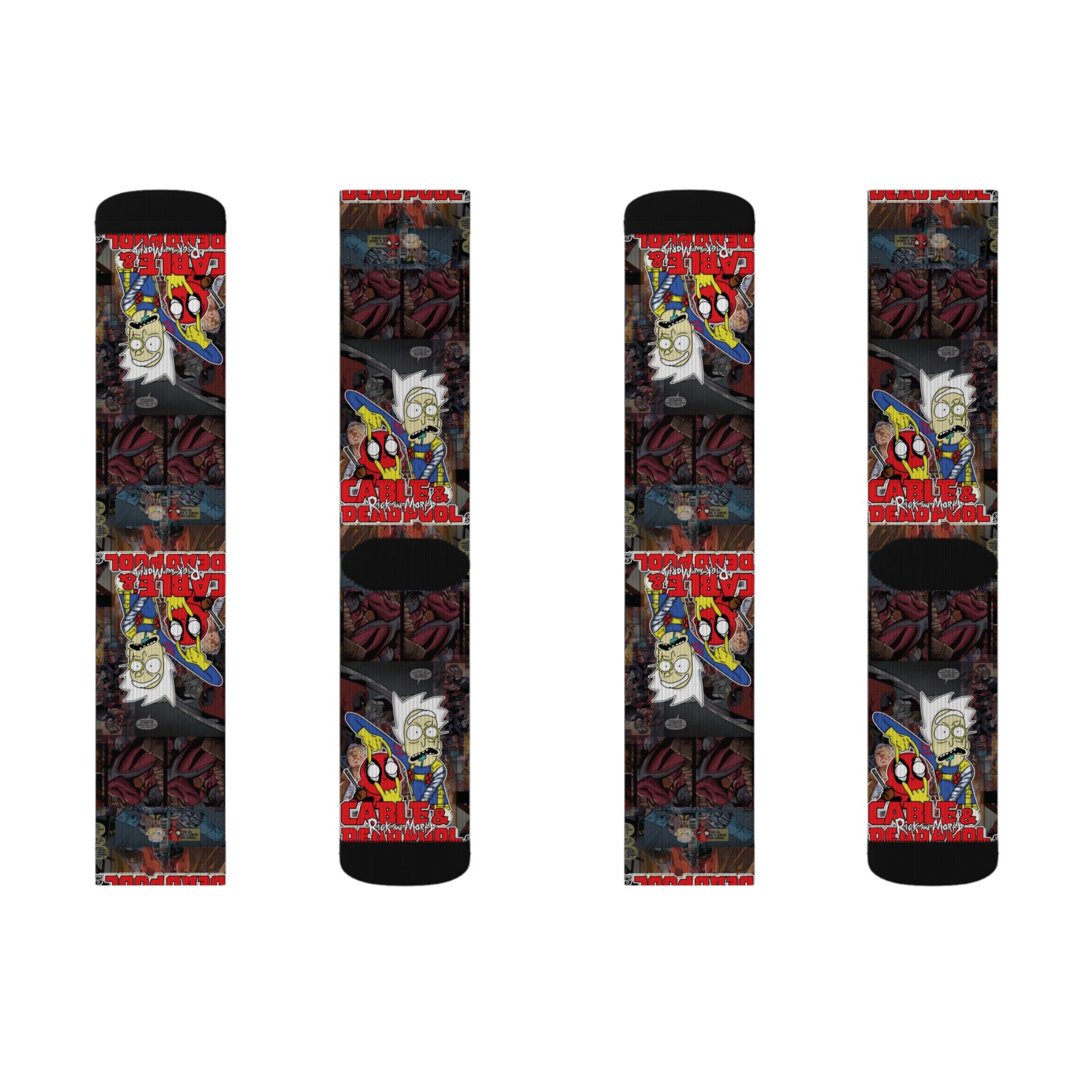 Rick and Morty / Cable and Deadpool pattern socks