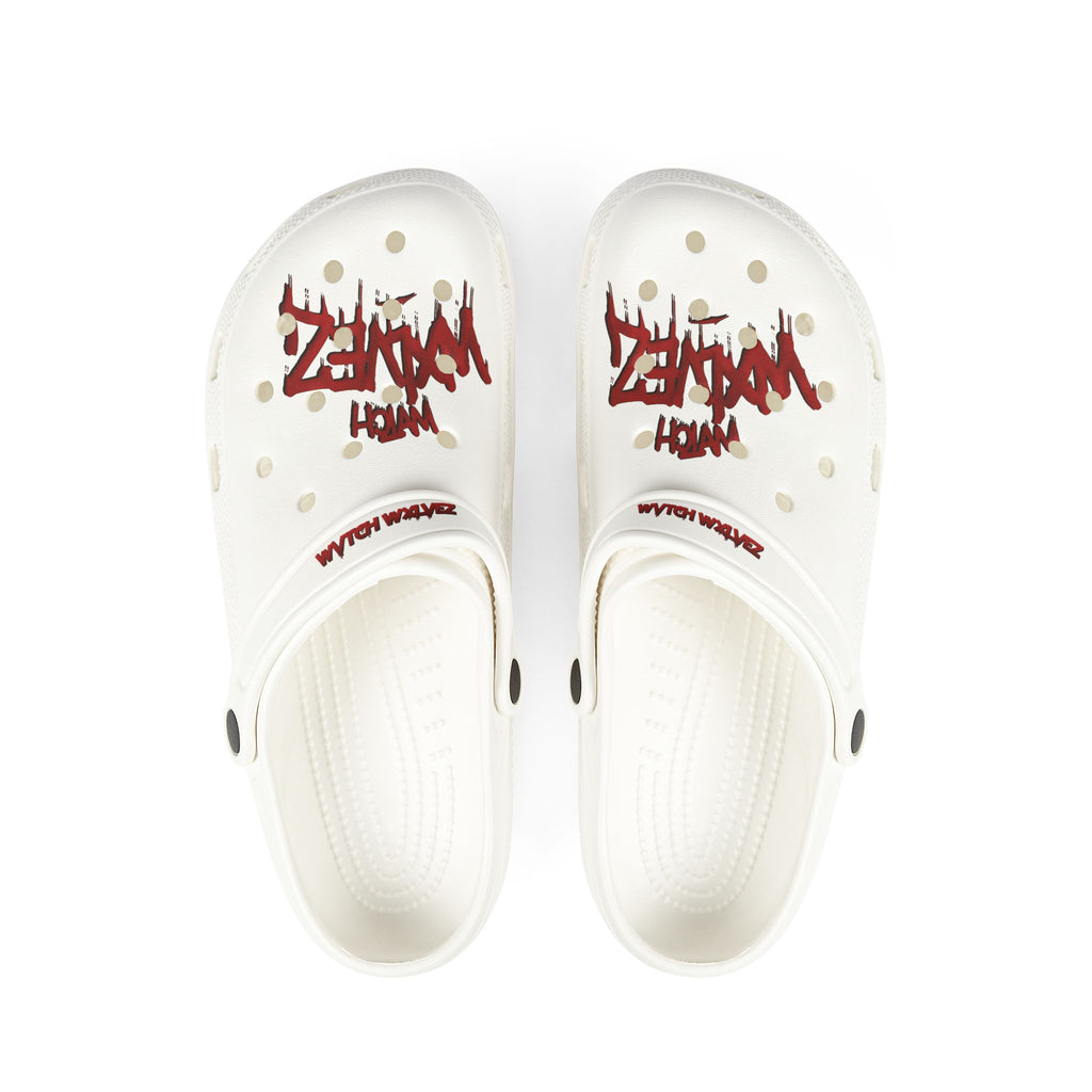 White CROCS / red WVTCH WXLVEZ