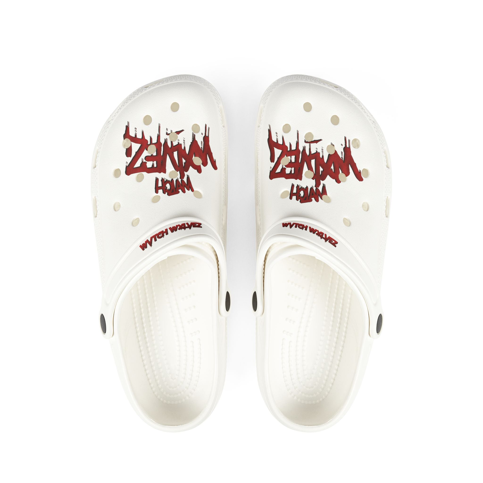 White CROCS / red WVTCH WXLVEZ