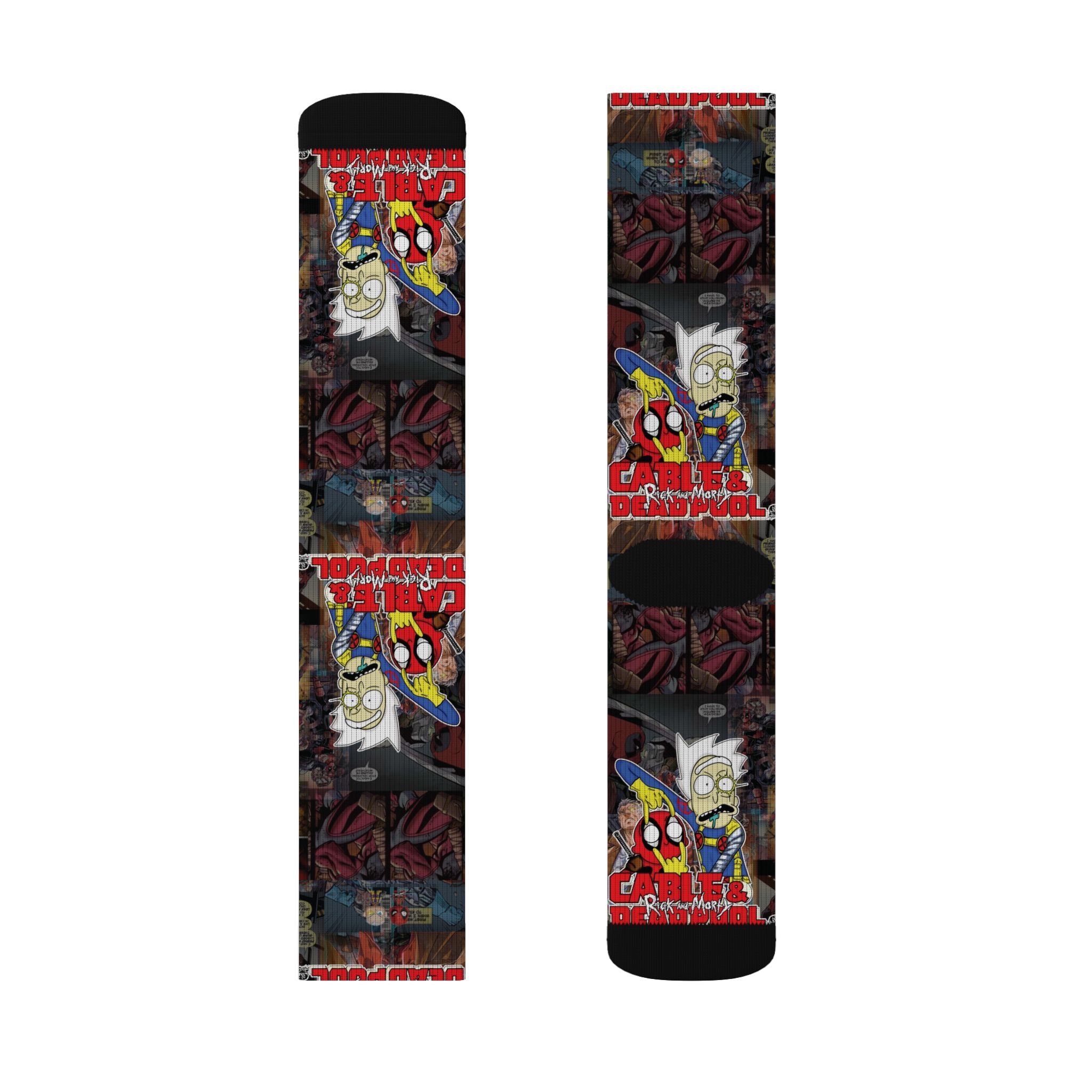 Rick and Morty / Cable and Deadpool pattern socks