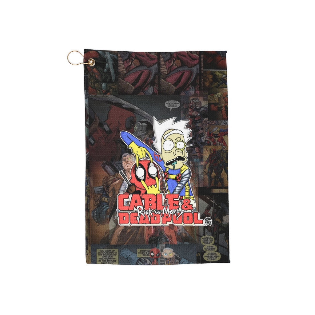 Golf Towel — Rick & Morty x Deadpool Cartoon Collage Golf Towel with Grommet Ring