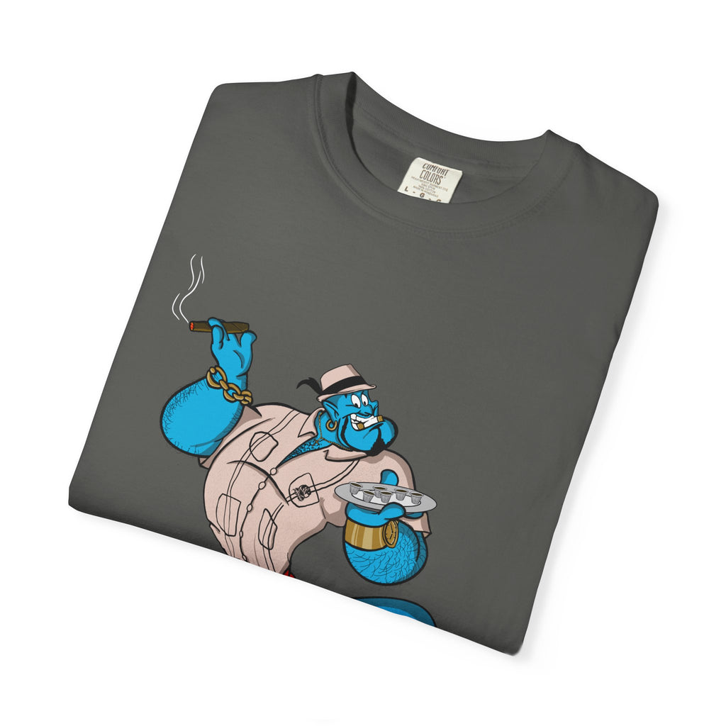 A La orden Genie T‑Shirt — Whimsical Blue Genie Brewing Espresso